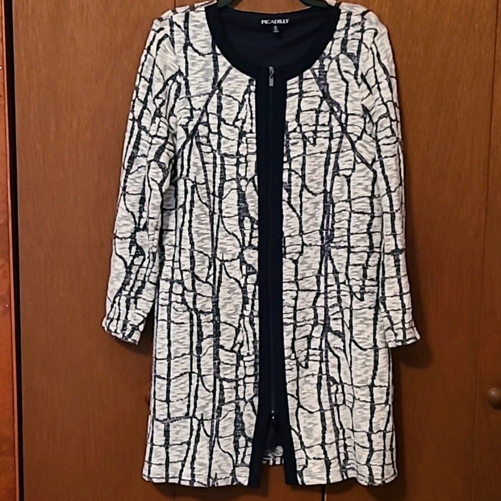 Picadilly ivory & black cracked glass look dress Sz M
